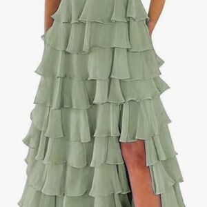 Sage Green Tiered Ruffle prom dress formal wear size 2